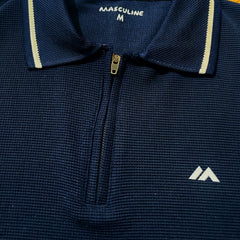 Premium Waffle Zipper Polo - Dark Navy