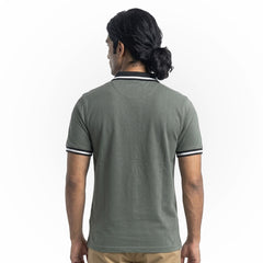 Contrast Cotton Pique Polo - Sage Green