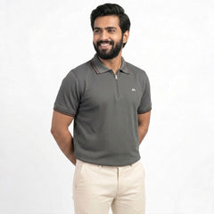 Premium Waffle Zipper Polo - Graphite