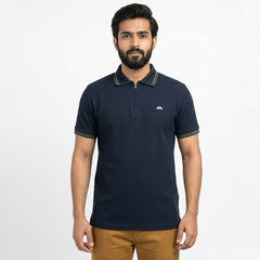 Premium Waffle Zipper Polo - Dark Navy