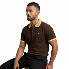Contrast Cotton Pique Polo - Coffee