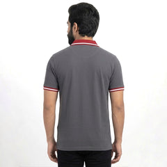Contrast Cotton Pique Polo -  Grey & Maroon