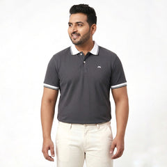 Contrast Cotton Pique Polo - Eagle Grey