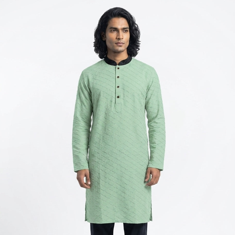 Textured Popcorn Panjabi - Moss Green