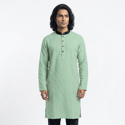 Textured Popcorn Panjabi - Celadon Green