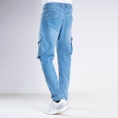 Premium Denim Cargo Pants - Light Blue