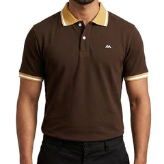 Contrast Cotton Pique Polo - Coffee