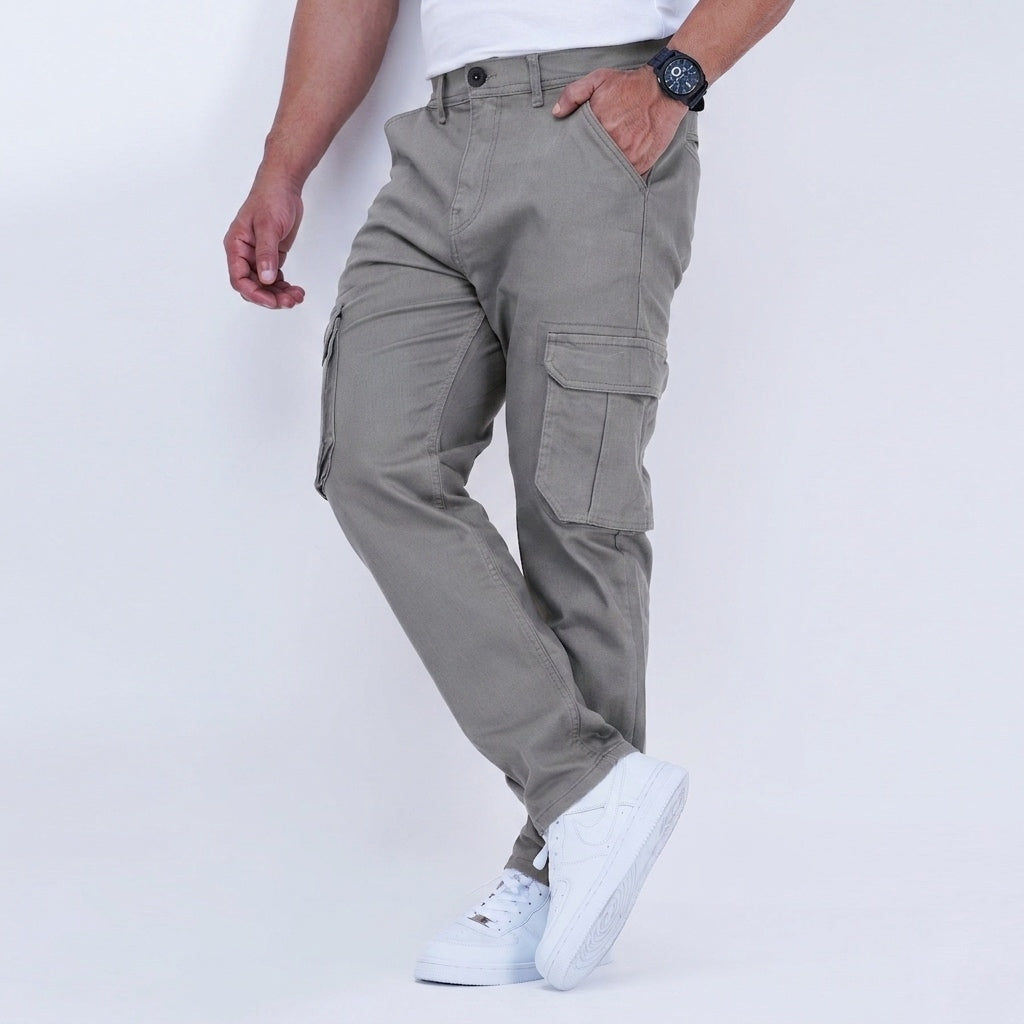 Premium Twill Cargo Pants - Metallic Silver