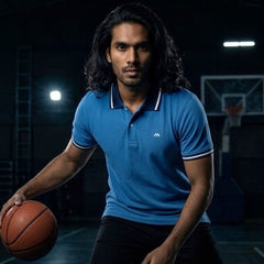 Contrast Cotton Pique Polo -  Cerulean Blue