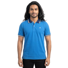 Contrast Cotton Pique Polo -  Cerulean Blue