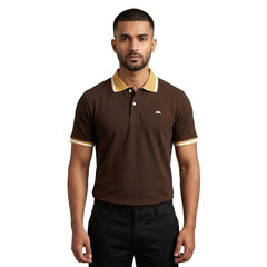 Contrast Cotton Pique Polo - Coffee