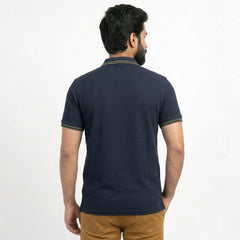 Premium Waffle Zipper Polo - Dark Navy