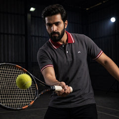 Contrast Cotton Pique Polo -  Grey & Maroon