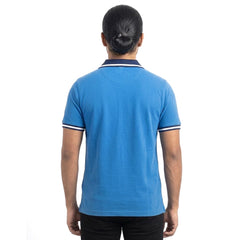 Contrast Cotton Pique Polo -  Cerulean Blue