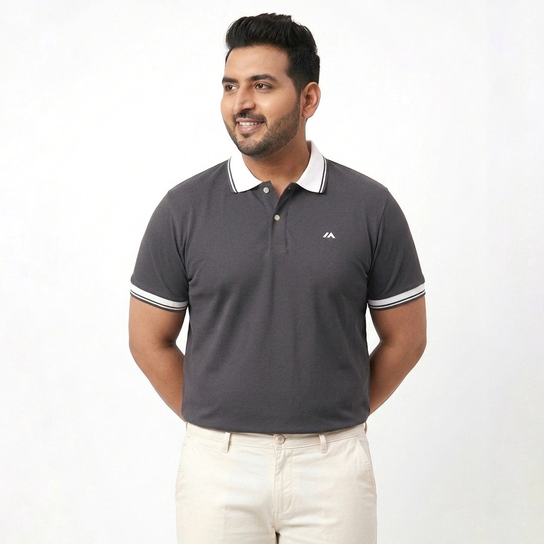 Contrast Cotton Pique Polo - Eagle Grey
