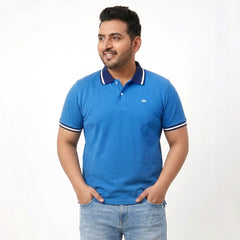 Contrast Cotton Pique Polo -  Cerulean Blue