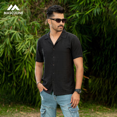 Havana Collar Crepe Shirt - Black