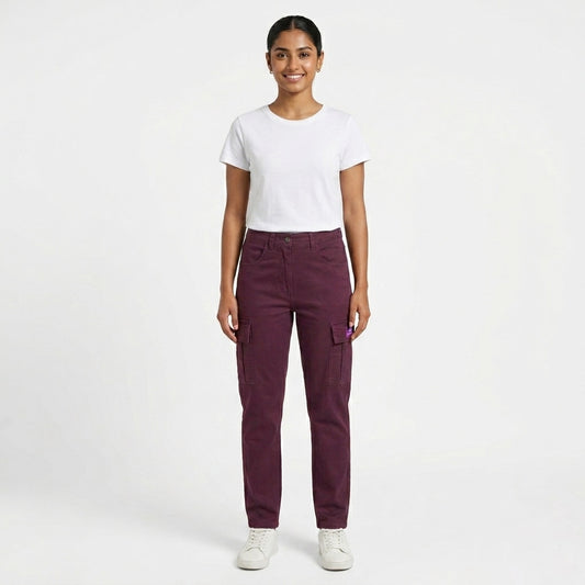 Ladies Twill Cargo Pants - Maroon