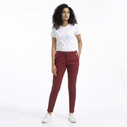 Adjustable Ladies Chinos Pants - Maroon