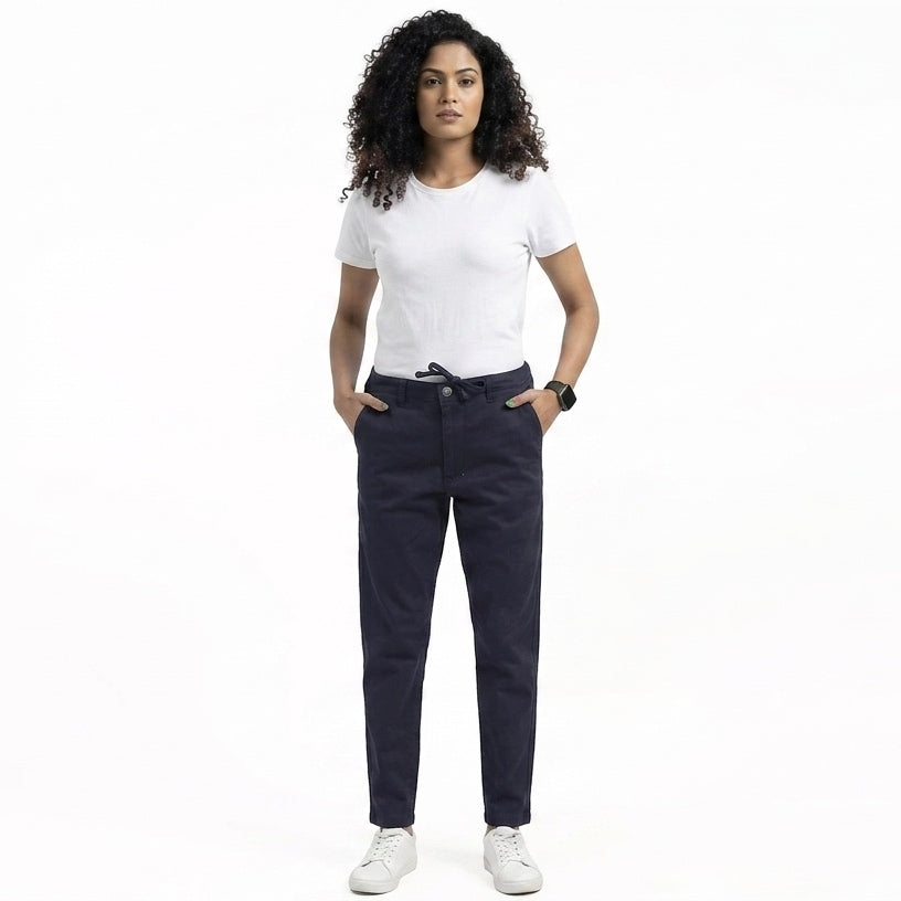 Adjustable Ladies Chinos Pants - Navy