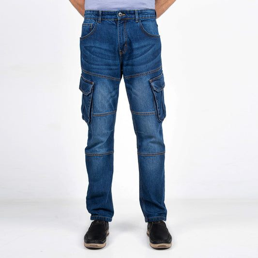 Premium Denim Cargo Pants (Regular Fit) - Dark Blue