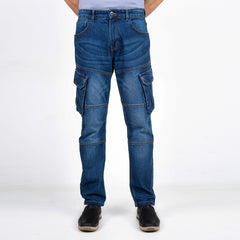 Premium Denim Cargo Pants (Regular Fit) - Dark Blue