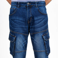 Premium Denim Cargo Pants (Regular Fit) - Dark Blue
