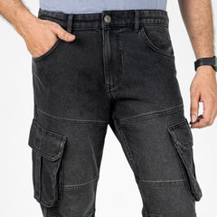 Premium Denim Cargo Pants - Black