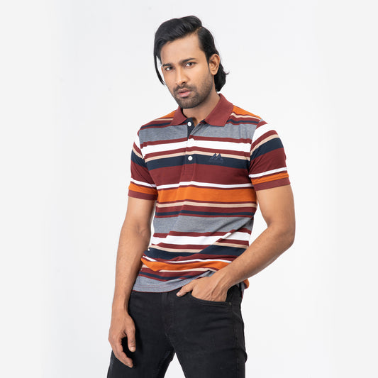 Stripe Polo Shirt -Maroon & Grey