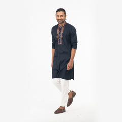 Handcrafted Karchupi Panjabi - Navy