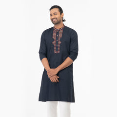 Handcrafted Karchupi Panjabi - Navy
