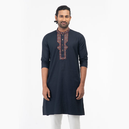 Handcrafted Karchupi Panjabi - Navy