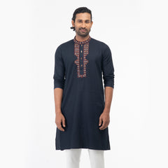 Handcrafted Karchupi Panjabi - Navy