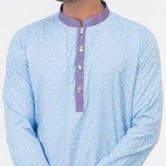 Printed Contrast Semi Fit Casual Panjabi - Sky
