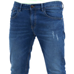 Faded Stretch Denim Jeans - Mid Blue