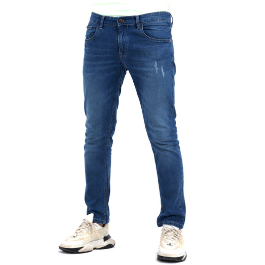 Faded Stretch Semi Fit Jeans - Mid Blue