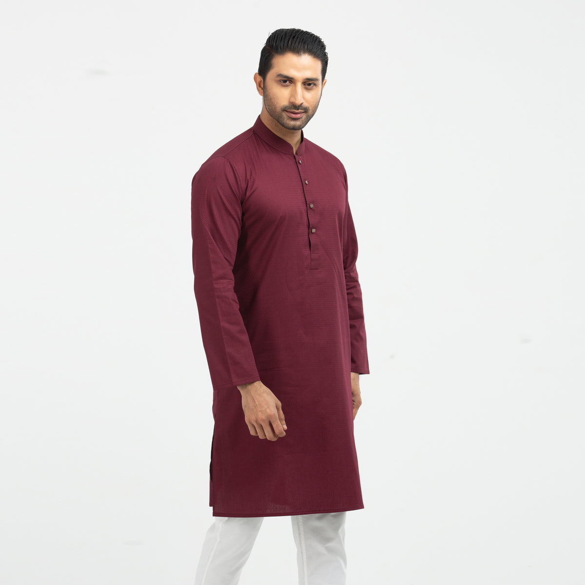 Textured  Semi Fit Panjabi - Maroon