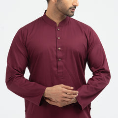 Textured  Semi Fit Panjabi - Maroon