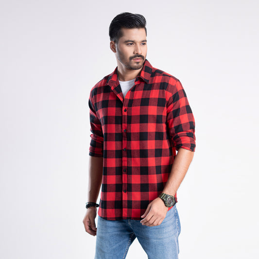 Long Sleeve Flannel Shirt - Devil Red