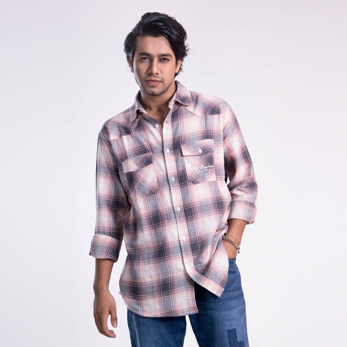 Long Sleeve Flannel Shirt - Vintage Pink