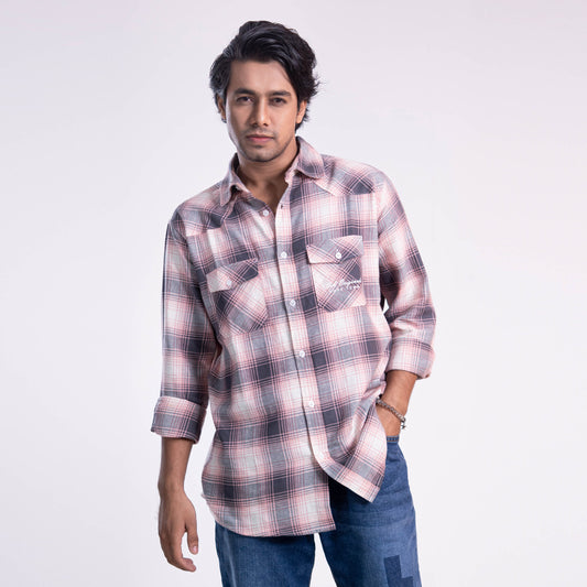 Long Sleeve Flannel Shirt - Vintage Pink