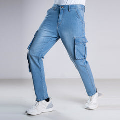 Urban7 Multi-Pocket Denim Cargo Pants - Aero Blue