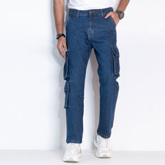 Urban7 Multi-Pocket Denim Cargo Pants - Blue Amber