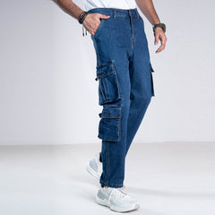 Urban7 Multi-Pocket Denim Cargo Pants - Blue Amber