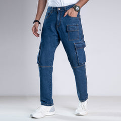 Heavy-Duty Denim Cargo Pants - Deep Ocean