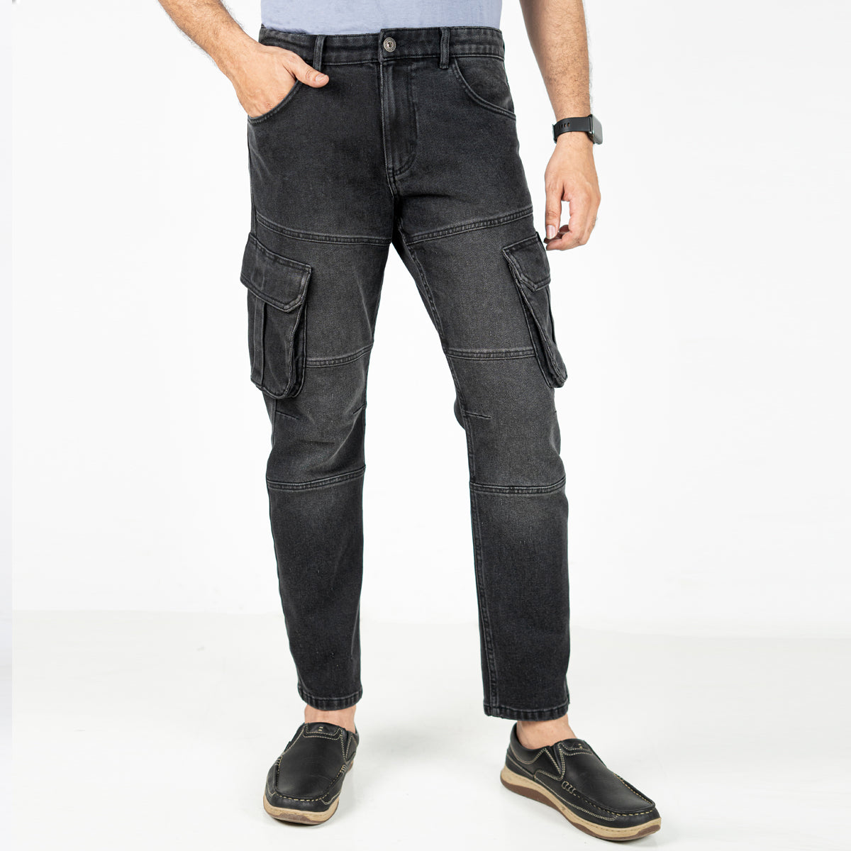 Premium Denim Cargo Pants - Black