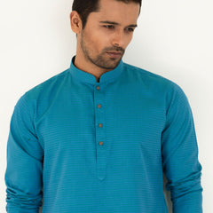 Semi Fit Casual Panjabi- Turquoise - Masculine