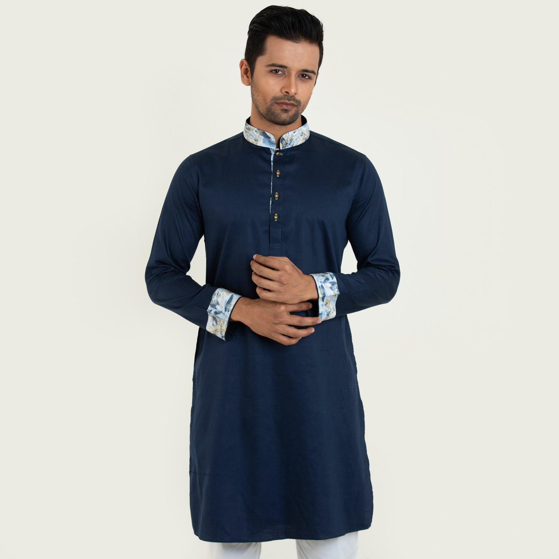 Semi Fit Casual Panjabi- Navy - Masculine