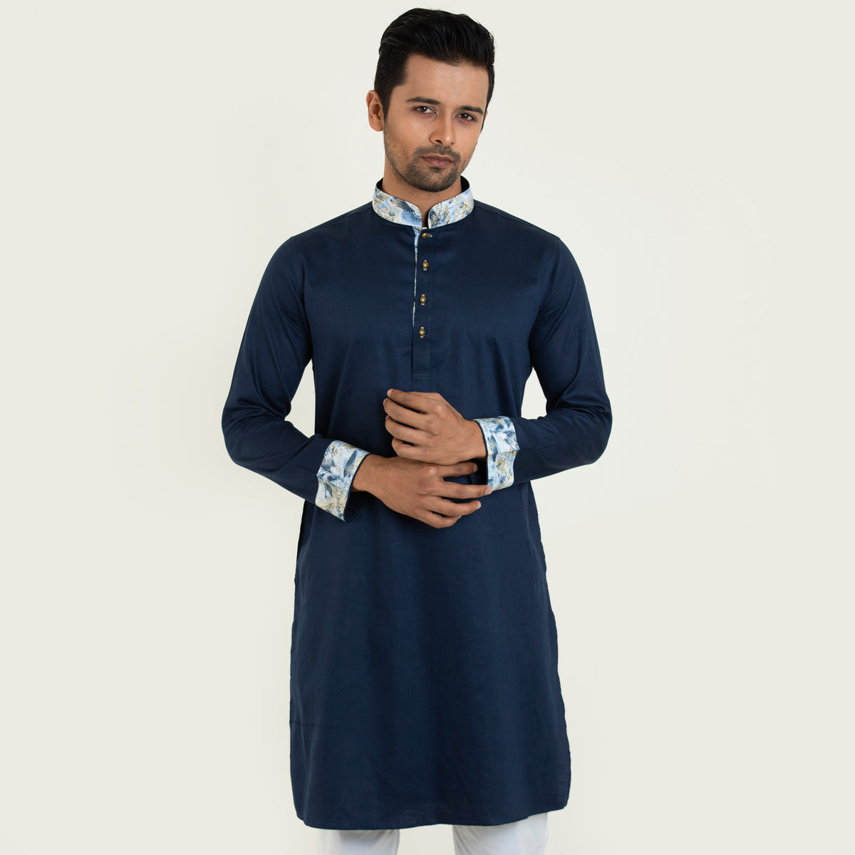 Semi Fit Casual Panjabi- Navy - Masculine