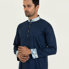 Semi Fit Casual Panjabi- Navy - Masculine